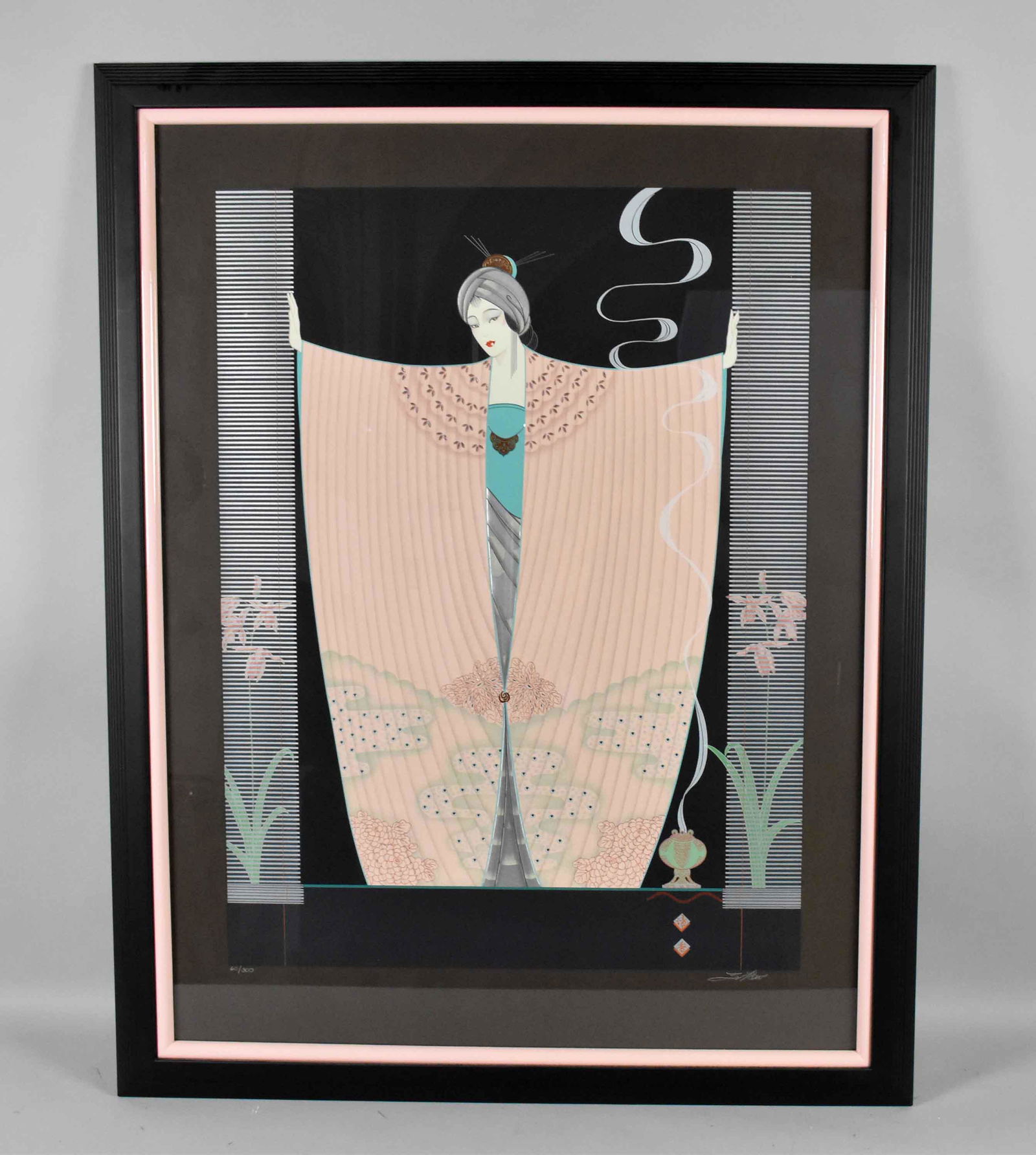 LILLIAN SHAO ORIENTAL LADY IN THE STYLE OF ERTE,: LILLIAN SHAO ORIENTAL LADY IN THE STYLE OF ERTE, color lithograph, signed lower right, 60/300. Frame: 42.5''H x 33''W. Image: 31.5''H x 23.5''W.
