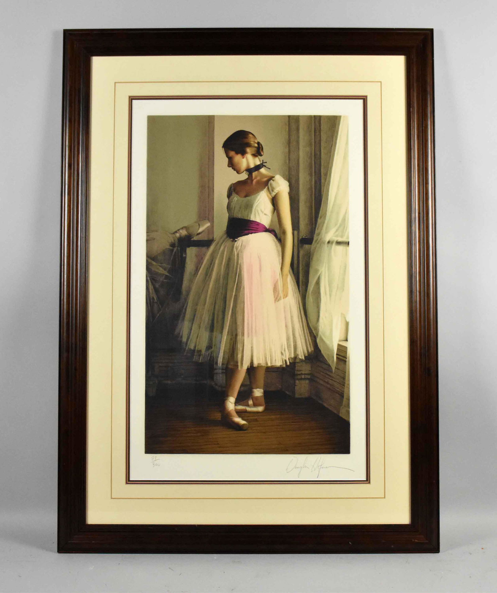 DOUGLAS HOFFMAN, ''Ballerina with Red Sash'', color: DOUGLAS HOFFMAN, ''Ballerina with Red Sash'', color lithograph, signed in pencil lower right, 89/300. Frame: 36.75''H x 26.25''W. Image: 23.5''H x 14''W.