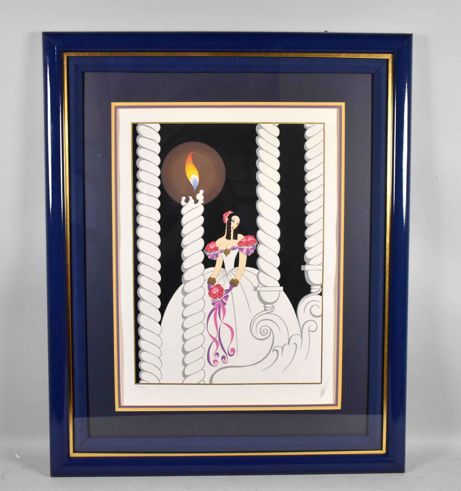 ERTE, COLOR SERIGRAPH. Lady with candle, signed in: ERTE, COLOR SERIGRAPH. Lady with candle, signed in pencil lower right. XLV/CXXV. Frame: 41.75''H x 34''W. Image: 24.5''H x 19.25''W.