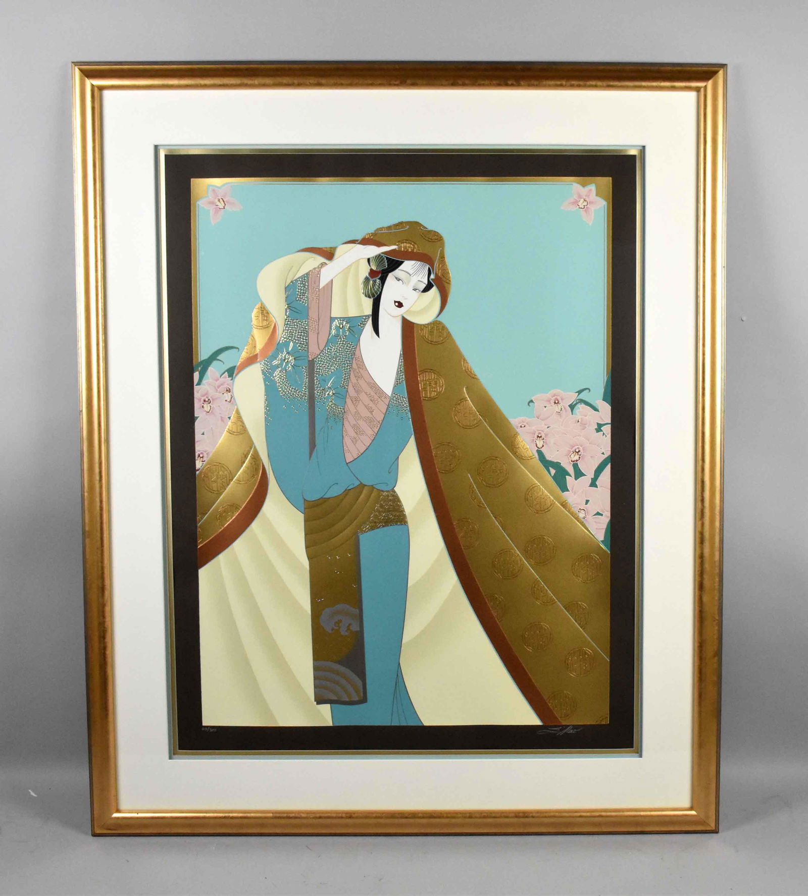 LILLIAN SHAO ASIAN LADY COLOR LITHOGRAPH IN STYLE OF: LILLIAN SHAO, ASIAN LADY COLOR LITHOGRAPH IN STYLE OF ERTE. Signed lower right. 65/300. Frame: 42.25''H x 35''W. Image: 29.75''H x 22.50''W.