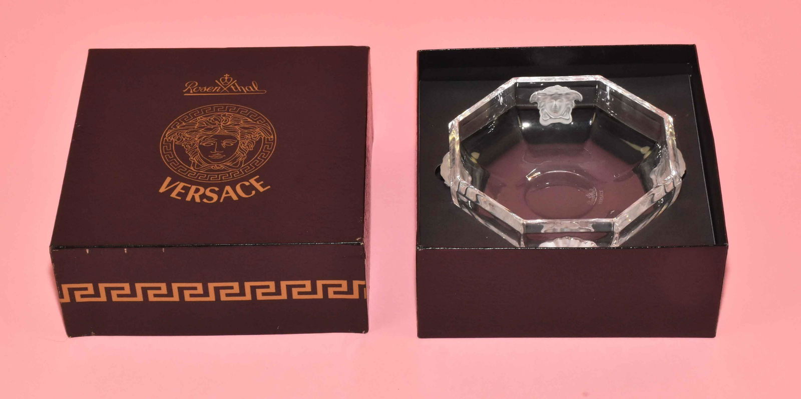 VERSACE BY ROSENTHAL MEDUSA. 5'' crystal bowl. With: VERSACE BY ROSENTHAL MEDUSA. 5'' crystal bowl. With box. Mint condition. Estate of Stephen Totter.