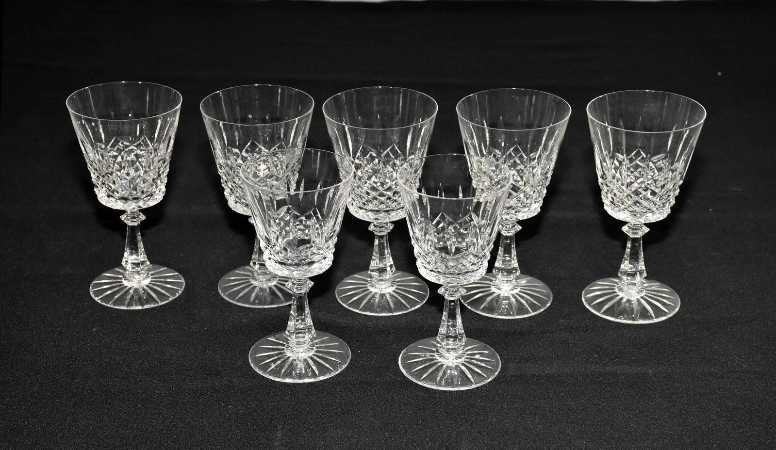 COLLECTION OF (7) DUBLIN CRYSTAL WATER/WINE GOBLETS.: COLLECTION OF (7) DUBLIN CRYSTAL WATER/WINE GOBLETS. (5) water - 6.50''H. (2) wine - 6.25''H.