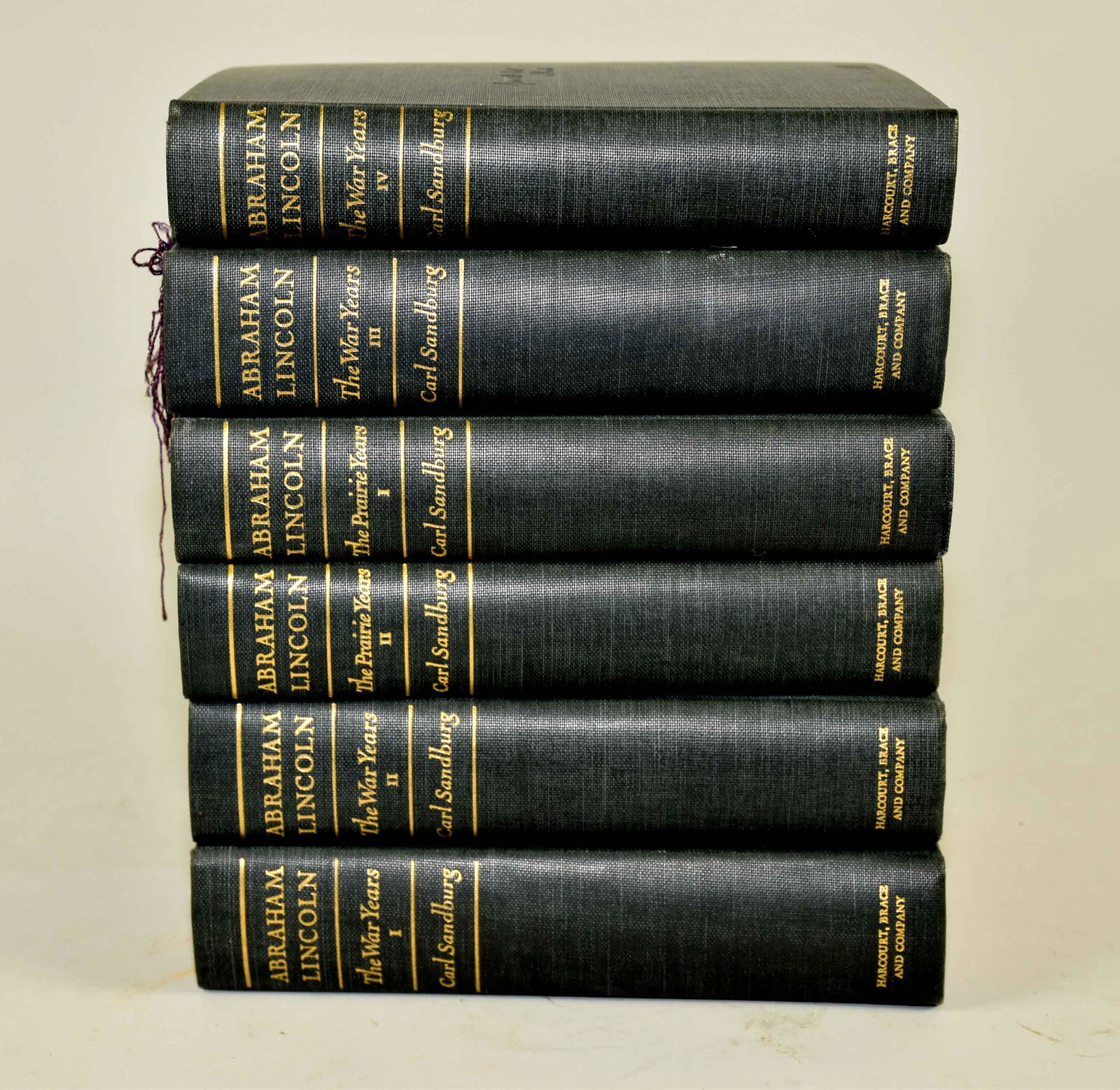 SIX VOLUMES ''ABRAHAM LINCOLN'', by Carl Sandburg,: SIX VOLUMES ''ABRAHAM LINCOLN'', by Carl Sandburg, 1939. Harcourt, Brace and Co.