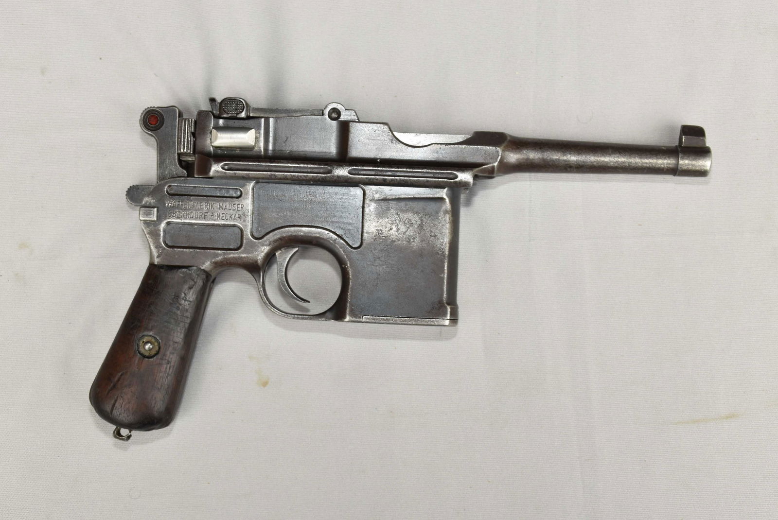 MAUSER MODEL C-96 ''BOLO'' BROOMHANDLE AUTO PISTOL -: MAUSER MODEL C-96 ''BOLO'' BROOMHANDLE AUTO PISTOL - Cal. 30 Mauser. Heavily worn, grey, mismatched numbers, import marked. Serial #570684. Ships to your local FFL. Local pickup can be arranged.