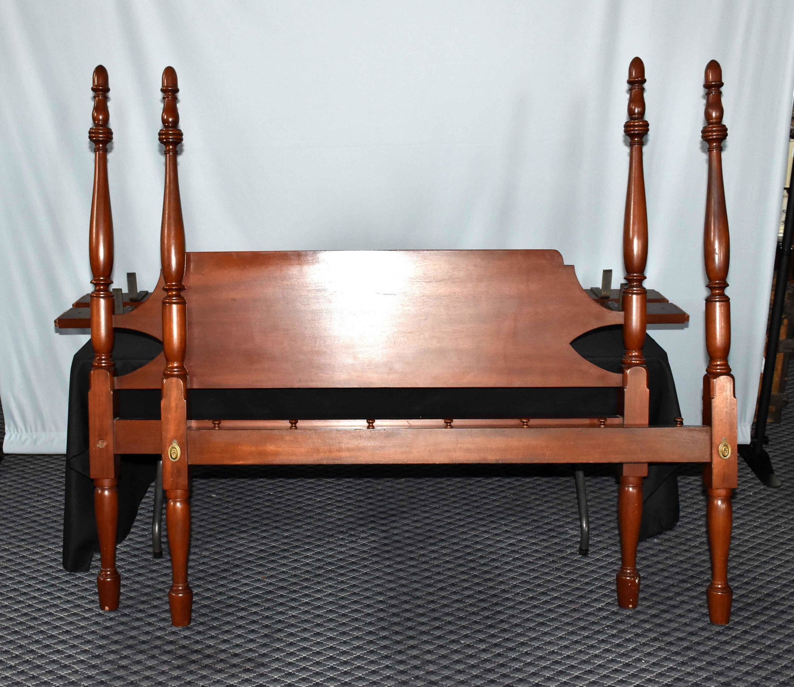 BENCH-MADE MAHOGANY BED. In the federal style; queen: BENCH-MADE MAHOGANY BED. In the federal style; queen size. 64.5''H x 65.5''W x 88.5'' length.