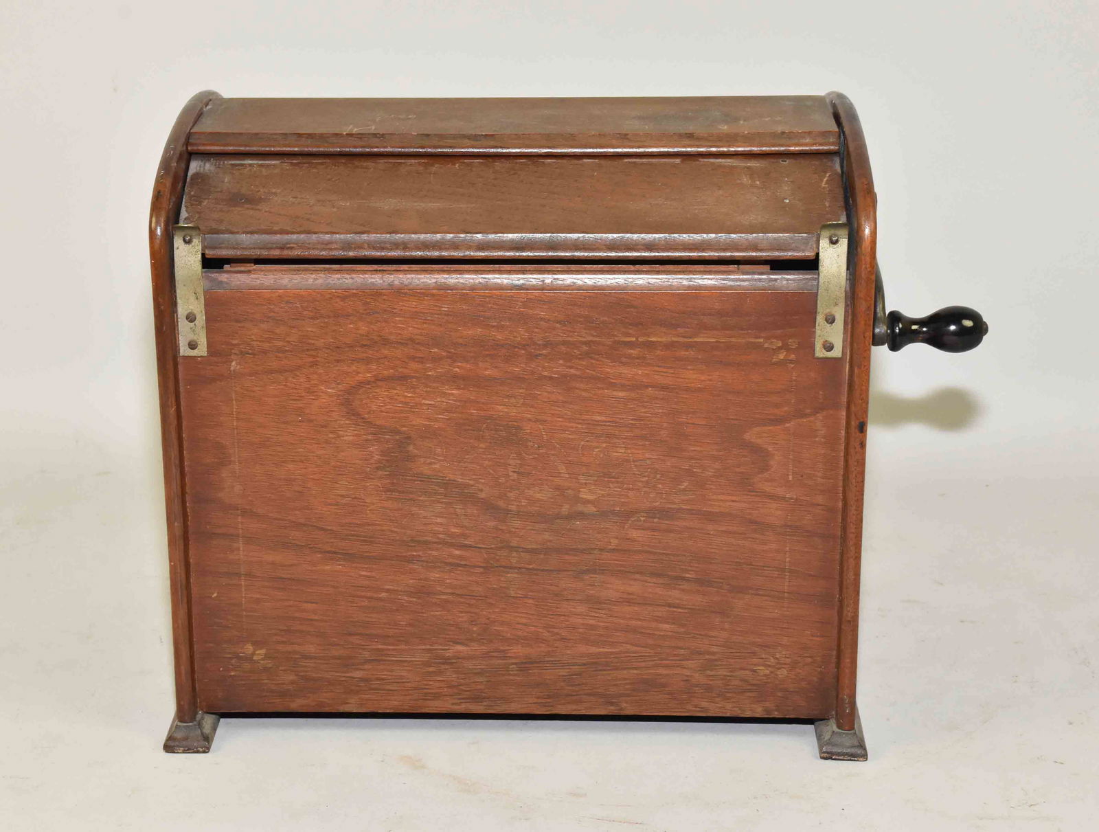 HURDY-GURDY ROLLED MUSIC PLAYER - Crank operated, no: HURDY-GURDY ROLLED MUSIC PLAYER - Crank operated, no rolls. Traces of gold stencil decoration.