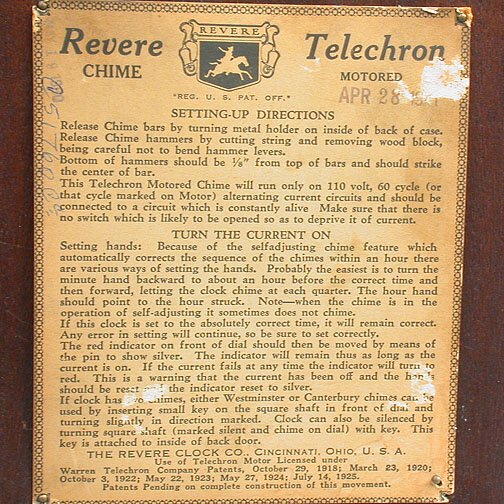REVERE TELECHRON CLOCK. N/R. Veneered c - 4