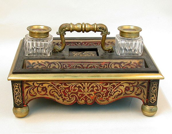 BOULLE PORTABLE INKWELL, HOLDER. N/R. B