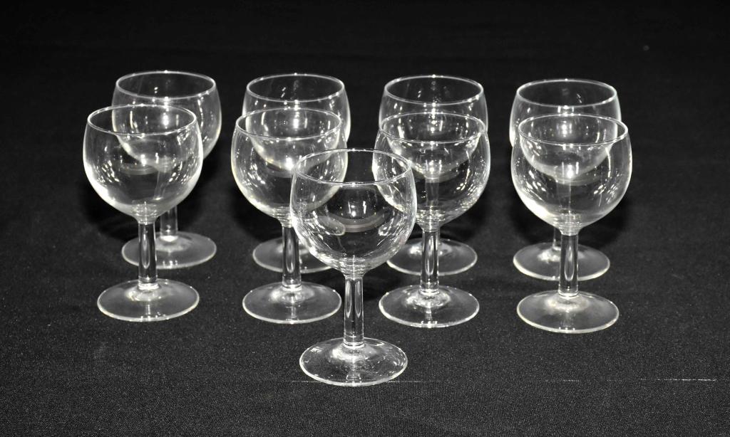 (9) VINTAGE FRENCH CRYSTAL WINE GLASSES. All embos: (9) VINTAGE FRENCH CRYSTAL WINE GLASSES. All embossed FRANCE to underside. 5''H x 3''d.