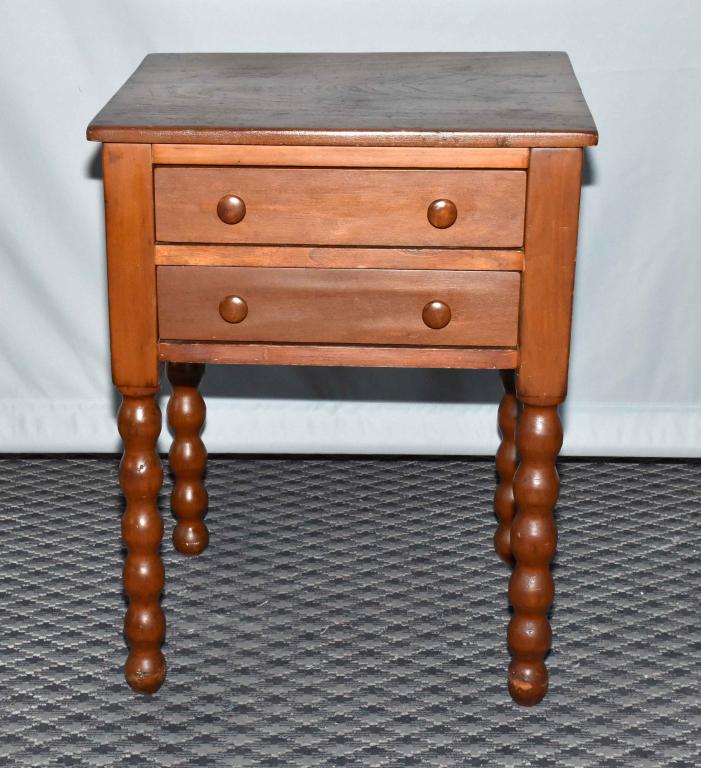 ANTIQUE 1850s DOUBLE DRAWER CHERRY NIGHT STAND. 21: ANTIQUE 1850s DOUBLE DRAWER CHERRY NIGHT STAND. 21.50''W. 18''D. 28.25''H.