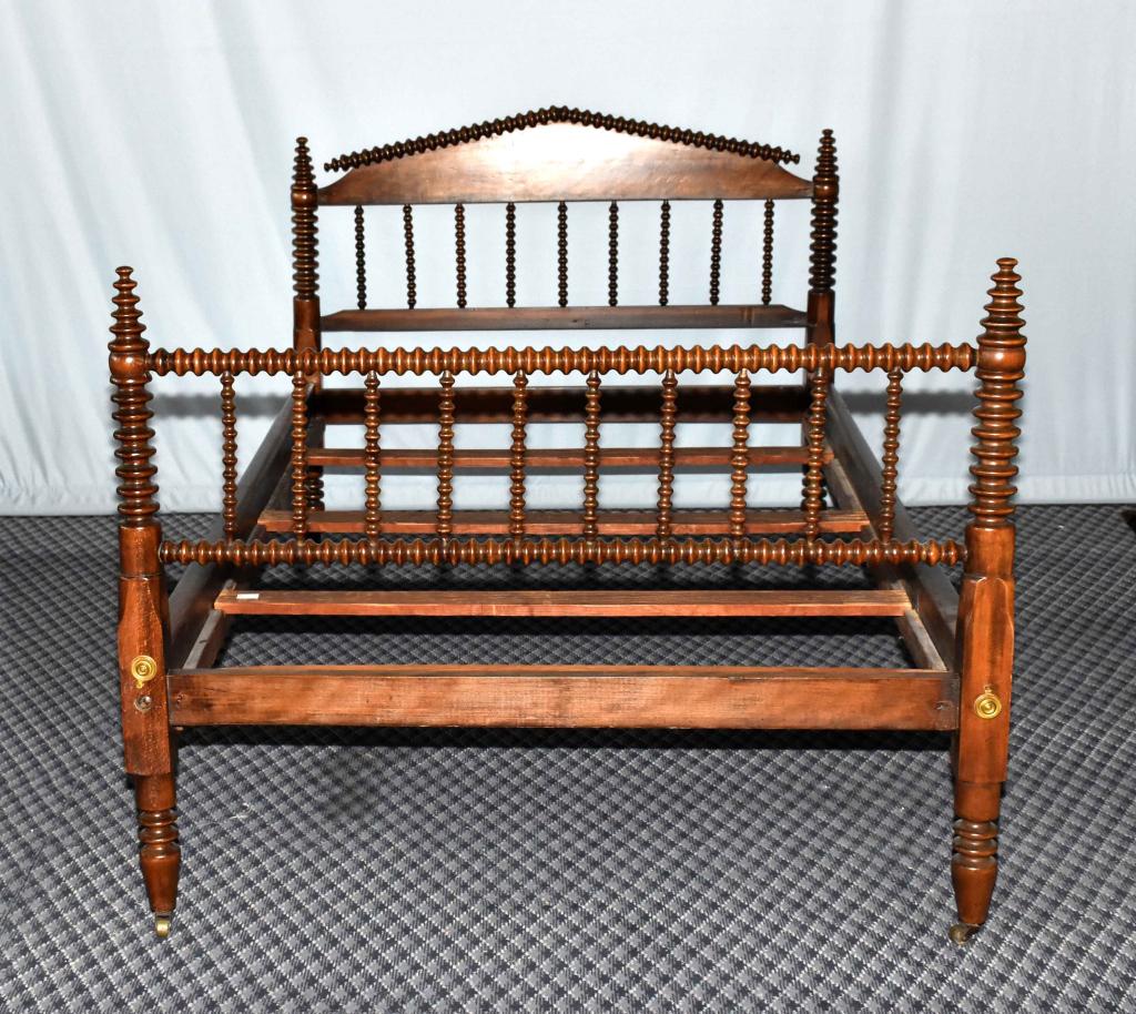 SPOOL BED: mid 19th century; walnut finish; double: SPOOL BED: mid 19th century; walnut finish; double size. 45''H x 53''W x 81'' length.