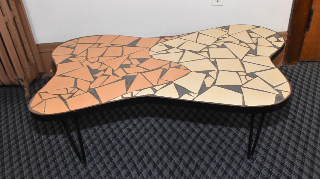 ABSTRACT TILE COFFEE TABLE: ABSTRACT TILE COFFEE TABLE. Measures: 15" H x 47" W x 30" Deep.