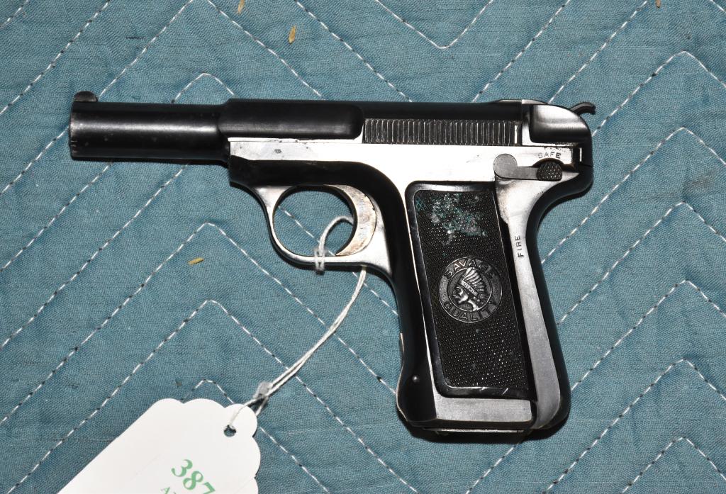SAVAGE MODEL 1907 AUTO PISTOL – Visible hammer: SAVAGE MODEL 1907 AUTO PISTOL – Visible hammer. 3” bbl. Cal. .32 auto, plastic grips with Indian head logo. Wear from use. Ser.# 229137. Ships to your local FFL. Local pickup can be arranged.