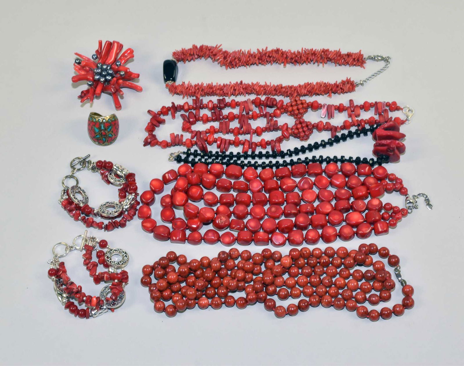 (9) MISCELLANEOUS PIECES OF RED CORAL COSTUME (1 of 8)