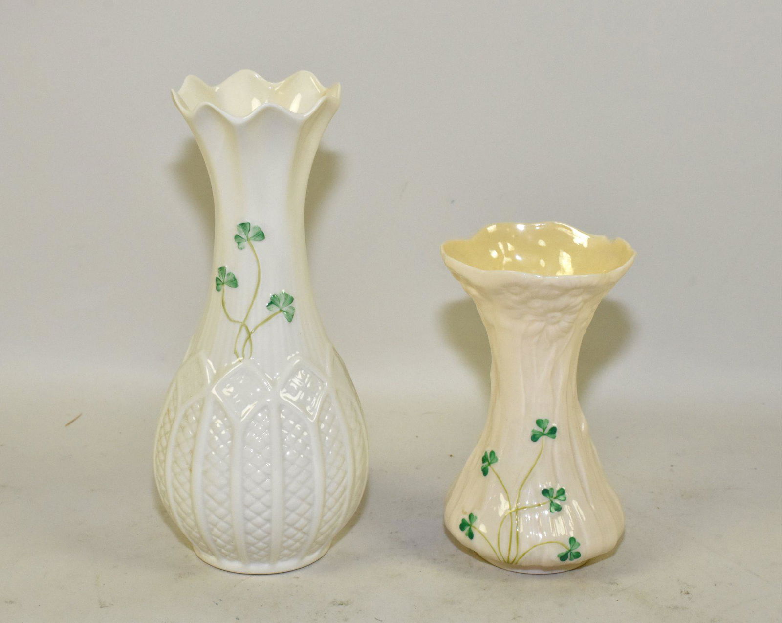IRISH BELLEEK VASES - Two. Shamrock decoration. (1 of 8)