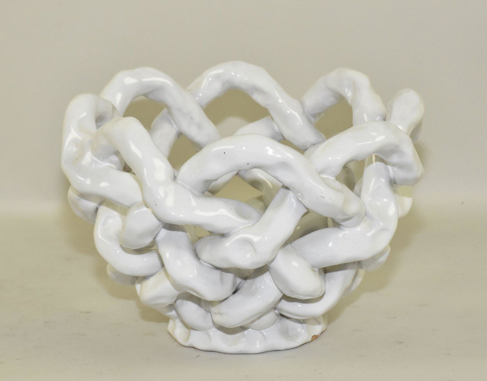ITALIAN CERAMIC BRAIDED OPENWORK BASKET BOWL - (1 of 3)