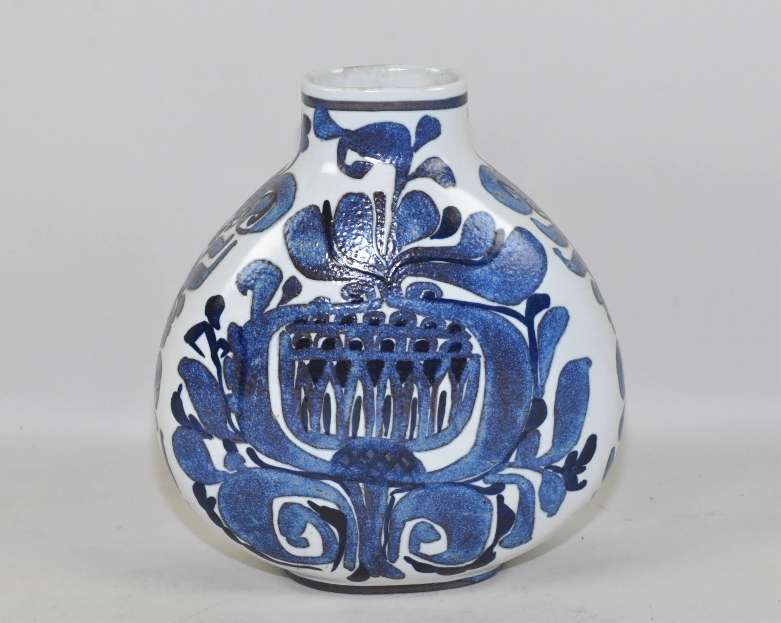 ROYAL COPENHAGEN PILLOW VASE - Dark blue faience: ROYAL COPENHAGEN PILLOW VASE - Dark blue faience decoration. Artist signed and numbered.