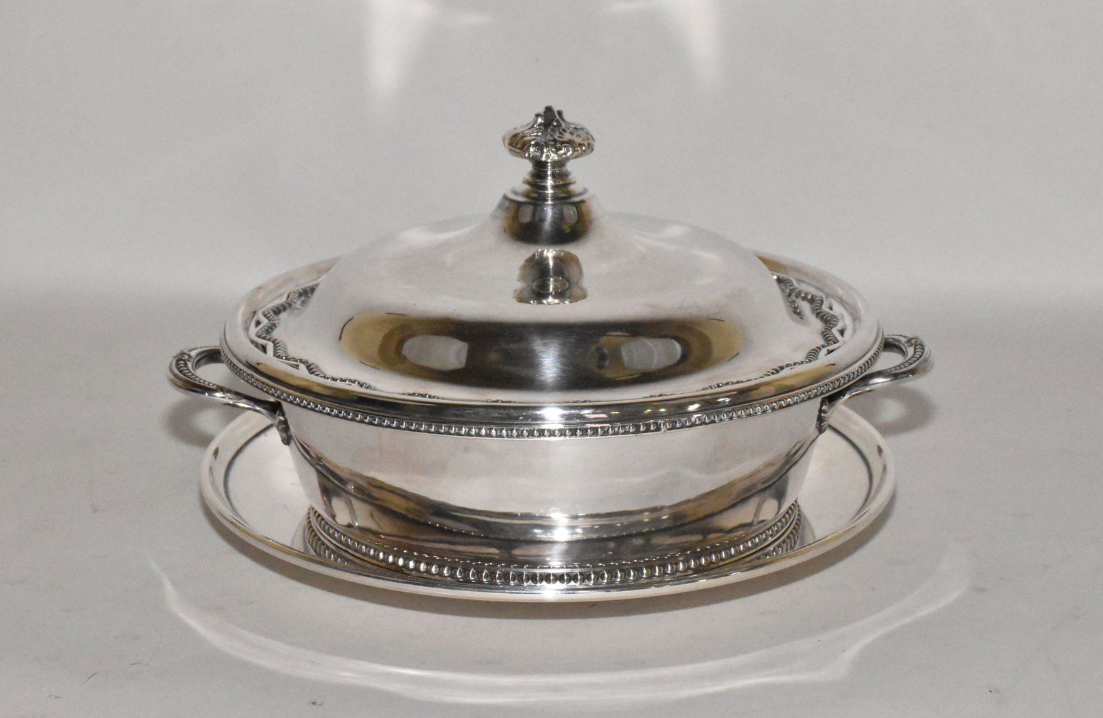 COVERED SILVER PLATE ENTRE DISH - Four pieces. (1 of 8)