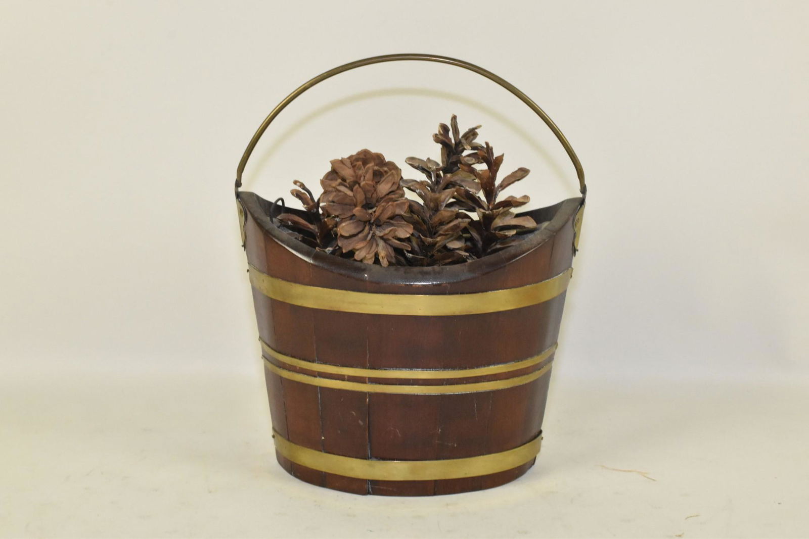 OVAL FIRE BUCKET FORM PLANTER - Brass bound wood (1 of 2)