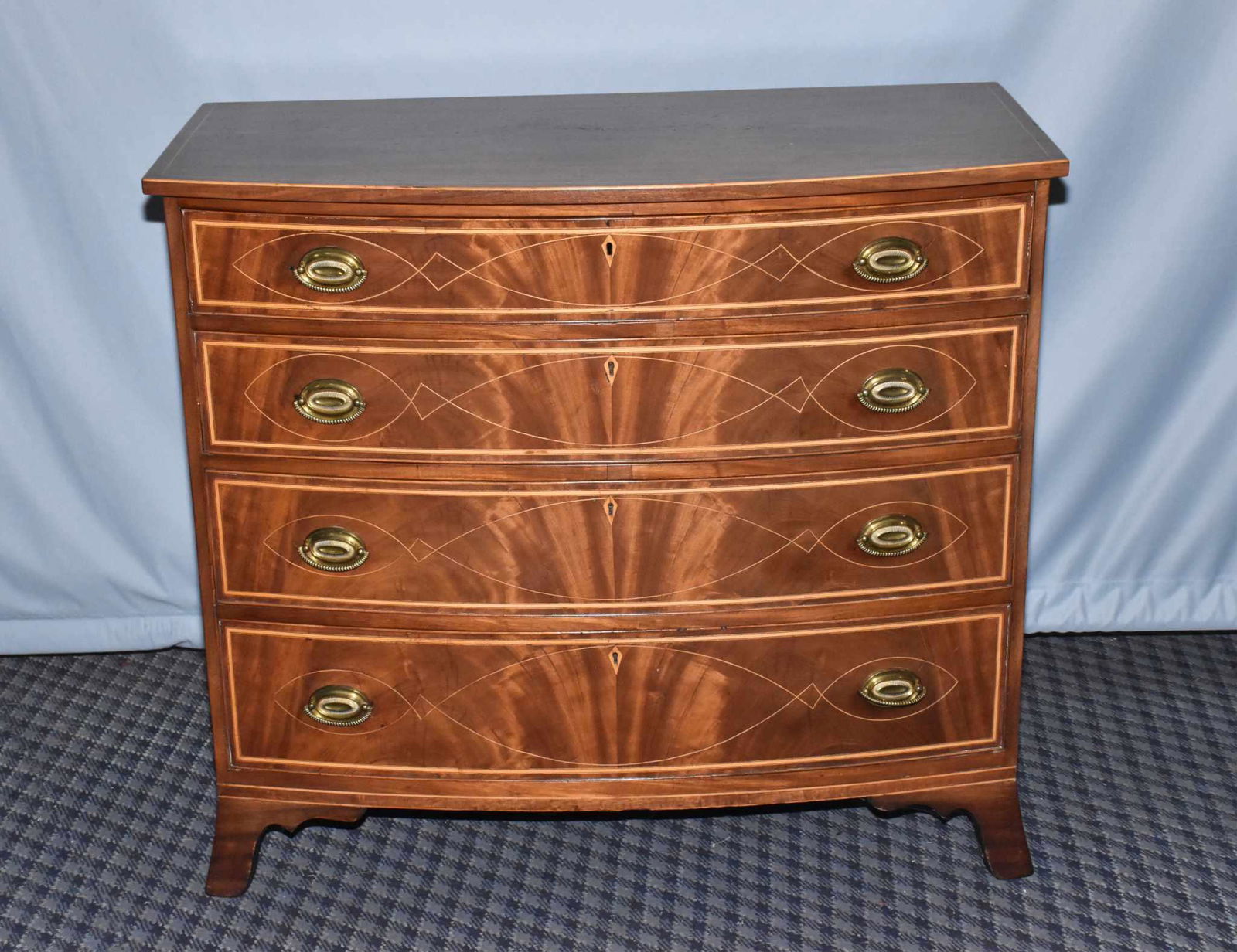 HEPPLEWHITE INLAID BOW FRONT CHEST (1 of 6)