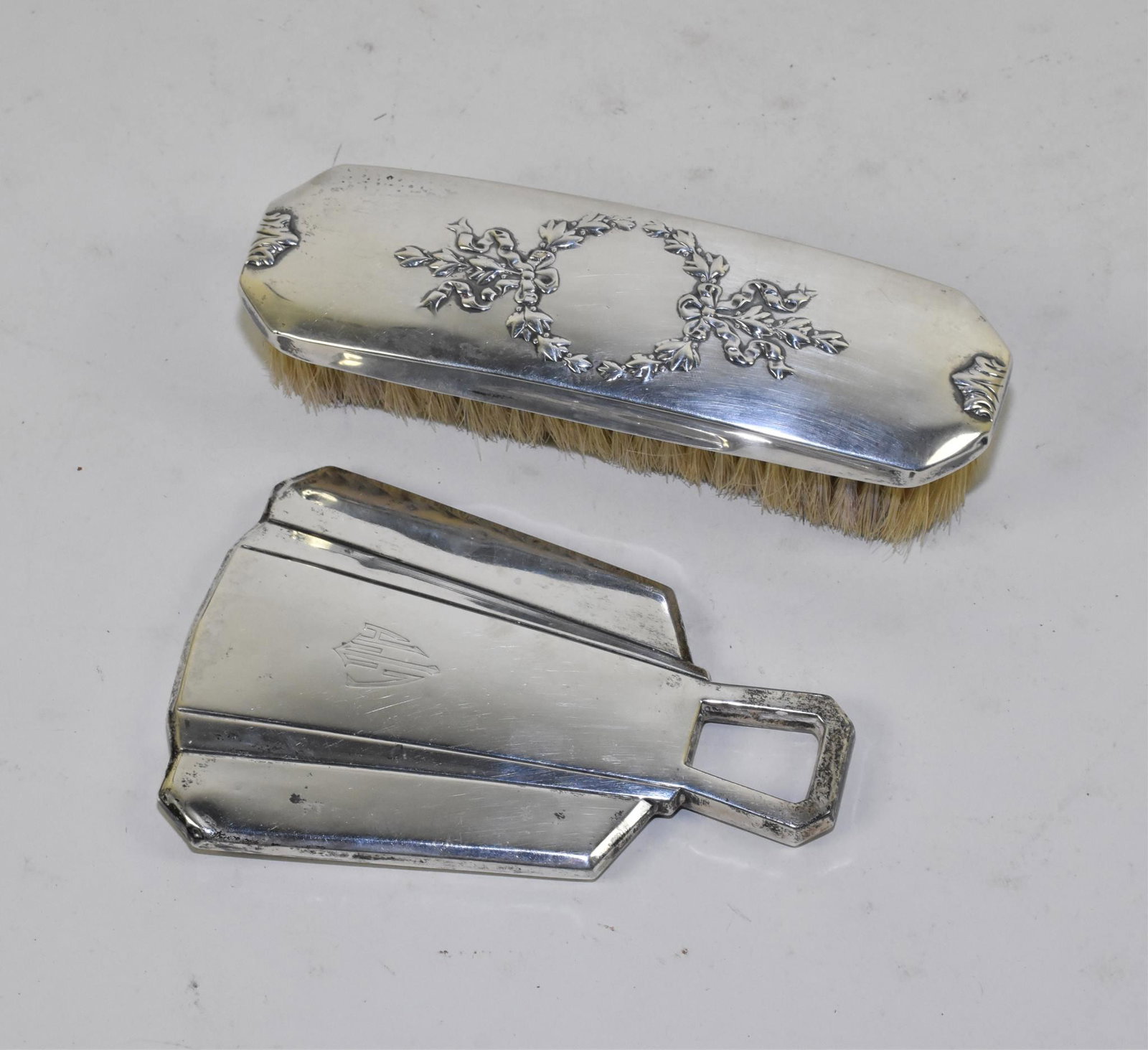 WEIGHTED STERLING DRESSER SET: WEIGHTED STERLING DRESSER SET - Hand brush and mirror.