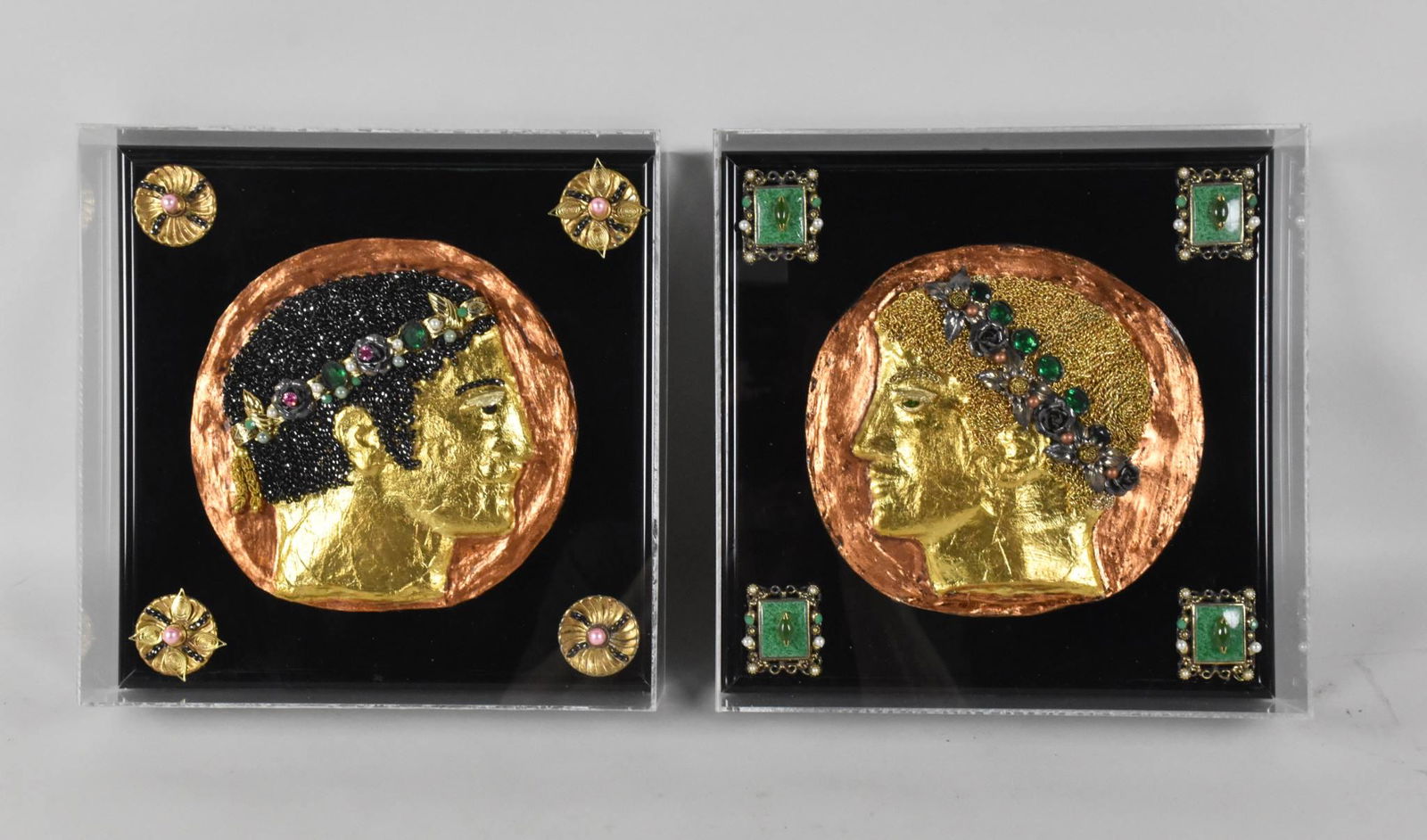 LEE YOHO JEWELED PAIR OF "ANCIENT ROMAN HEADS " (1 of 9)