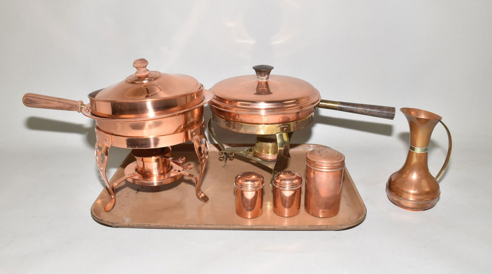 2 COPPER CHAFING DISHES, A SET OF COPPER SHAKERS (1 of 9)