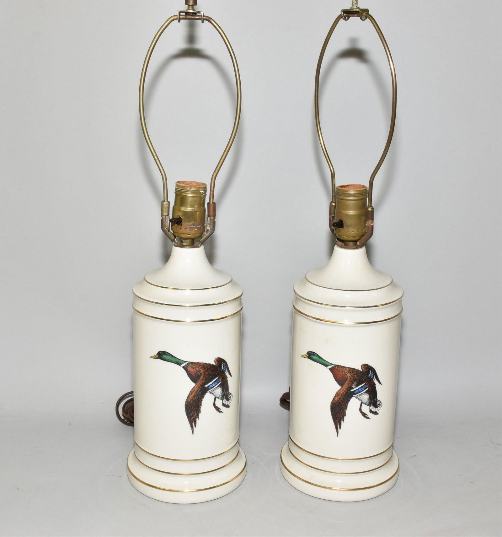 PAIR OF CERAMIC TABLE LAMPS - Painted with images (1 of 3)