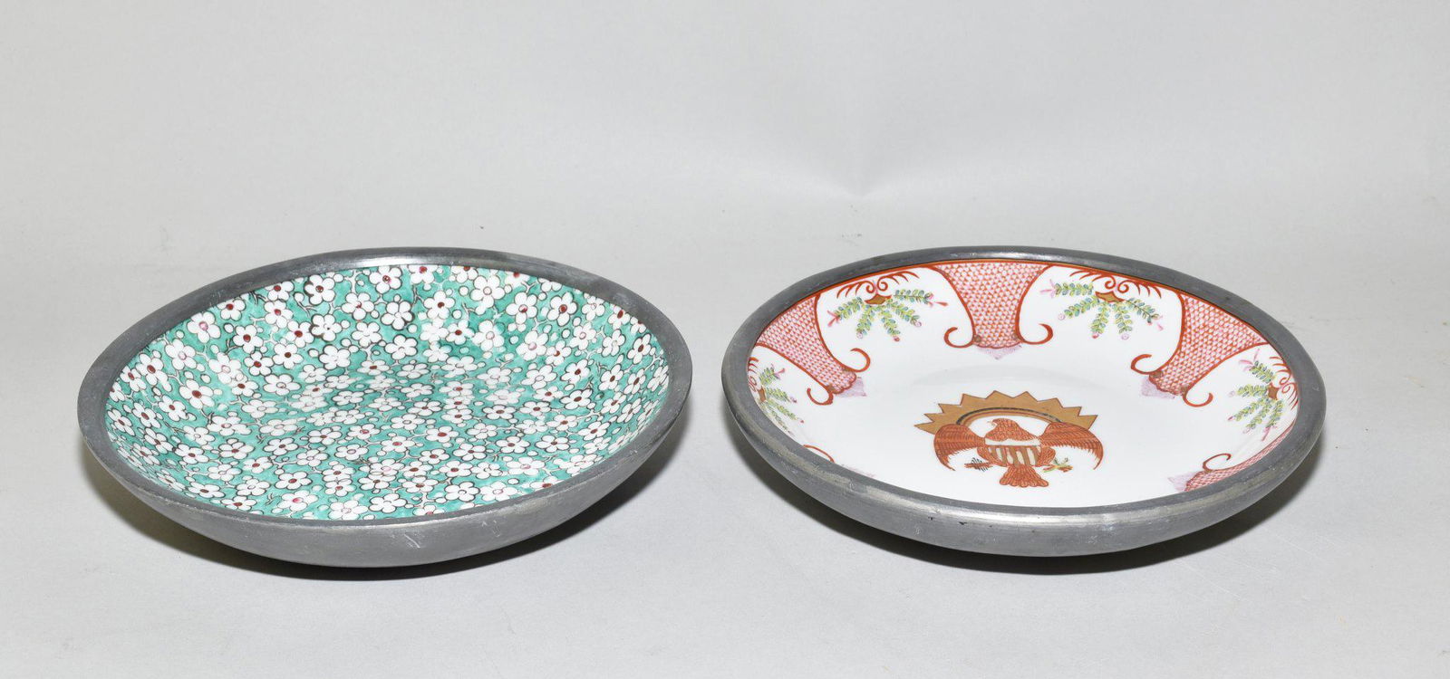 PEWTER-MOUNTED ORIENTAL PORCELAIN DEEP DISHES (1 of 5)