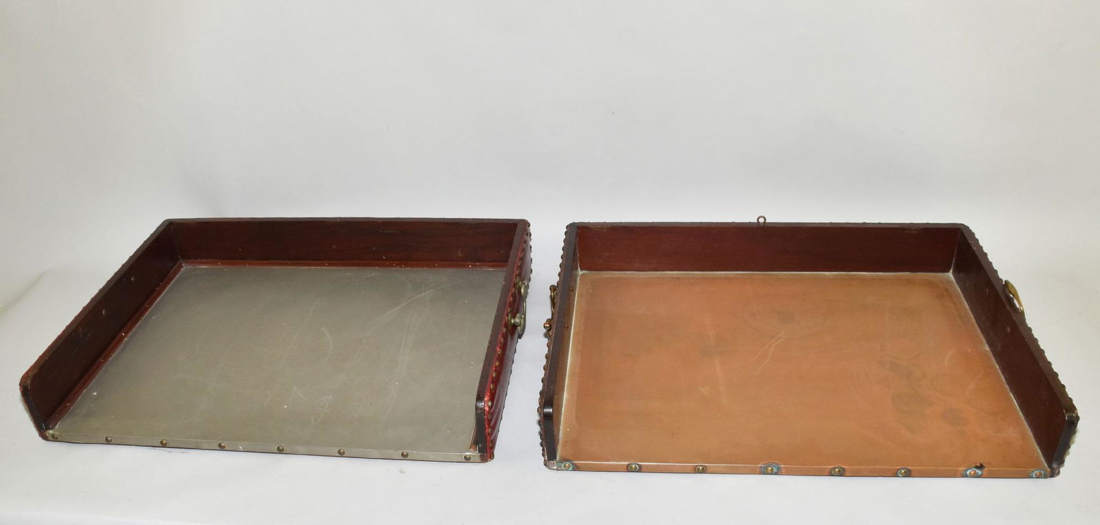 BAR TRAYS - Pair. Wood and leather (1 of 5)