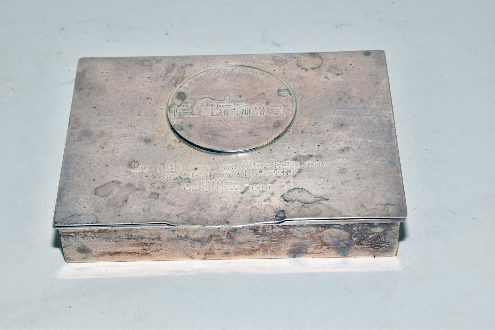 STERLING SILVER DESK CIGARETTE BOX - Ladies golf (1 of 7)