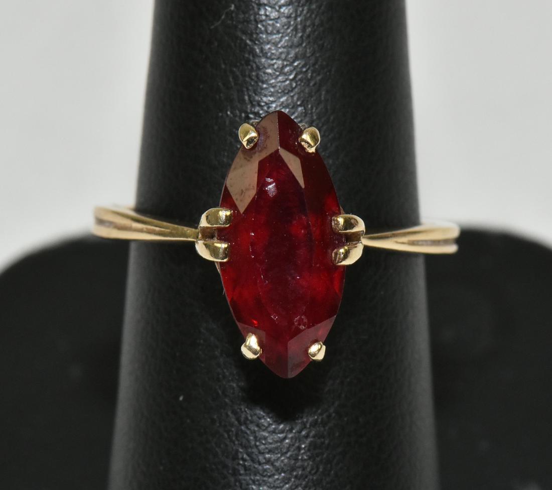 10K YELLOW GOLD LADIES MARQUIS SET RUBY GEMSTONE (1 of 6)