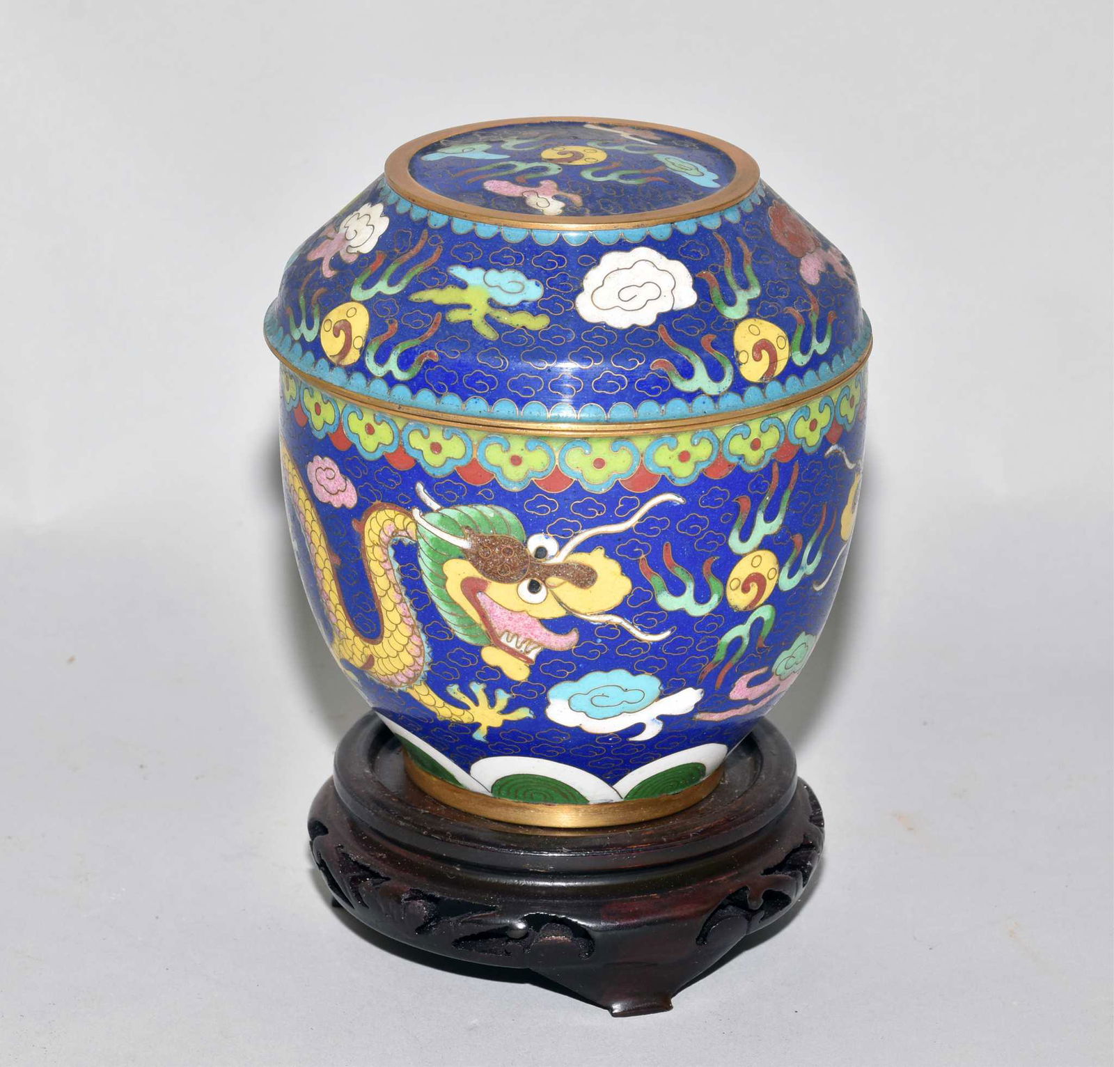 CHINESE CLOISONNE LIDDED DRAGON CONTAINER (1 of 6)