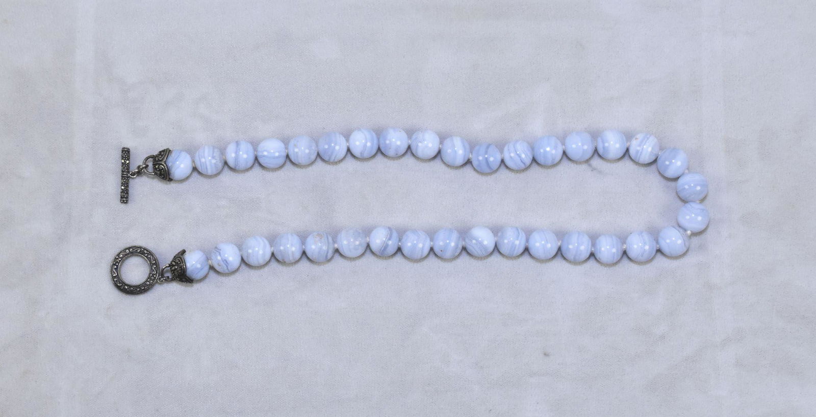 STERLING MARCASITE NECKLACE WITH NATURAL ROUND (1 of 4)