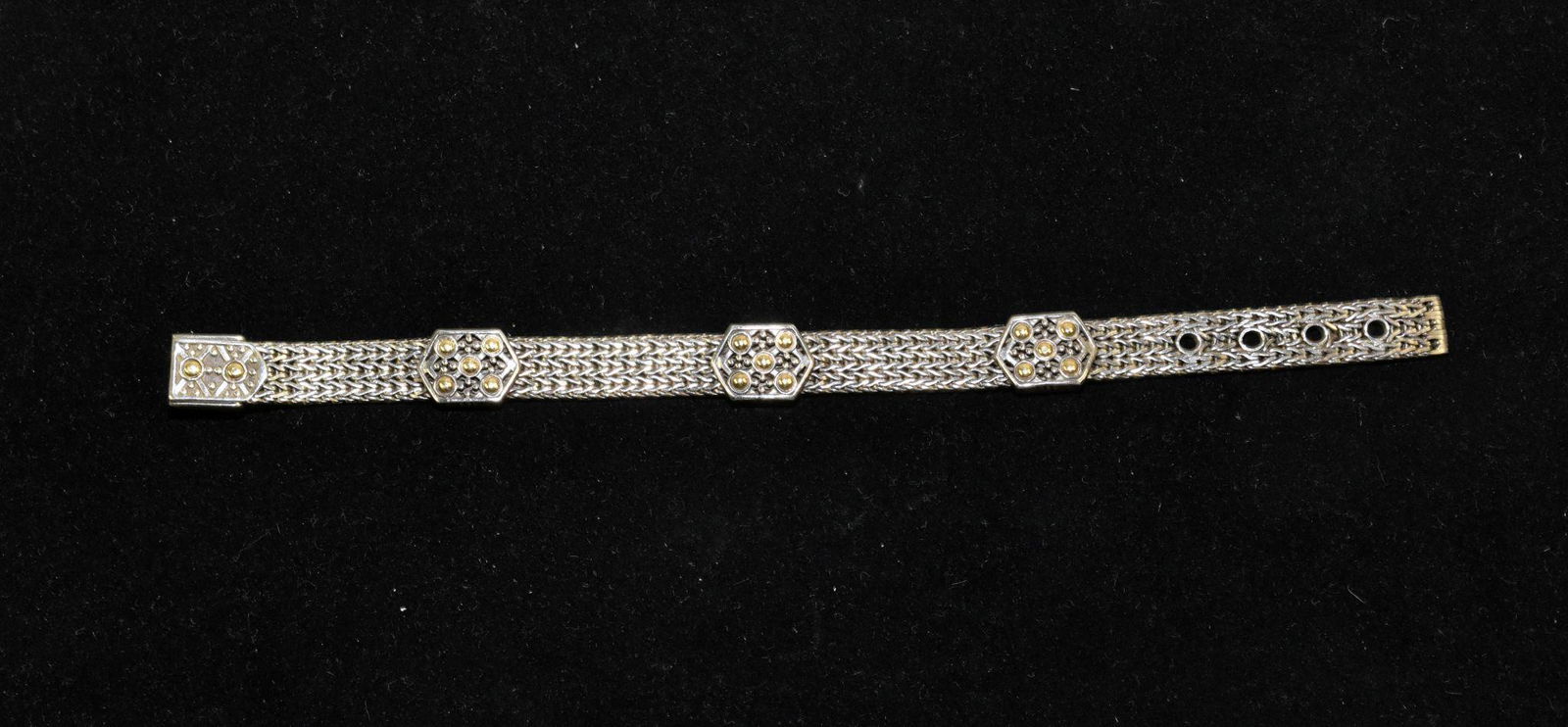 18K AND STERLING SILVER MESH BUCKLE BRACELET (1 of 7)