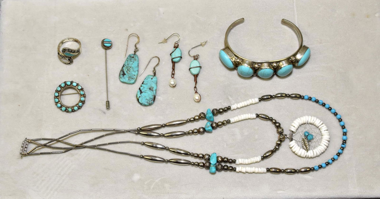 SEVEN PIECE LOT OF MISCELLANEOUS STERLING AND TUR. (1 of 5)