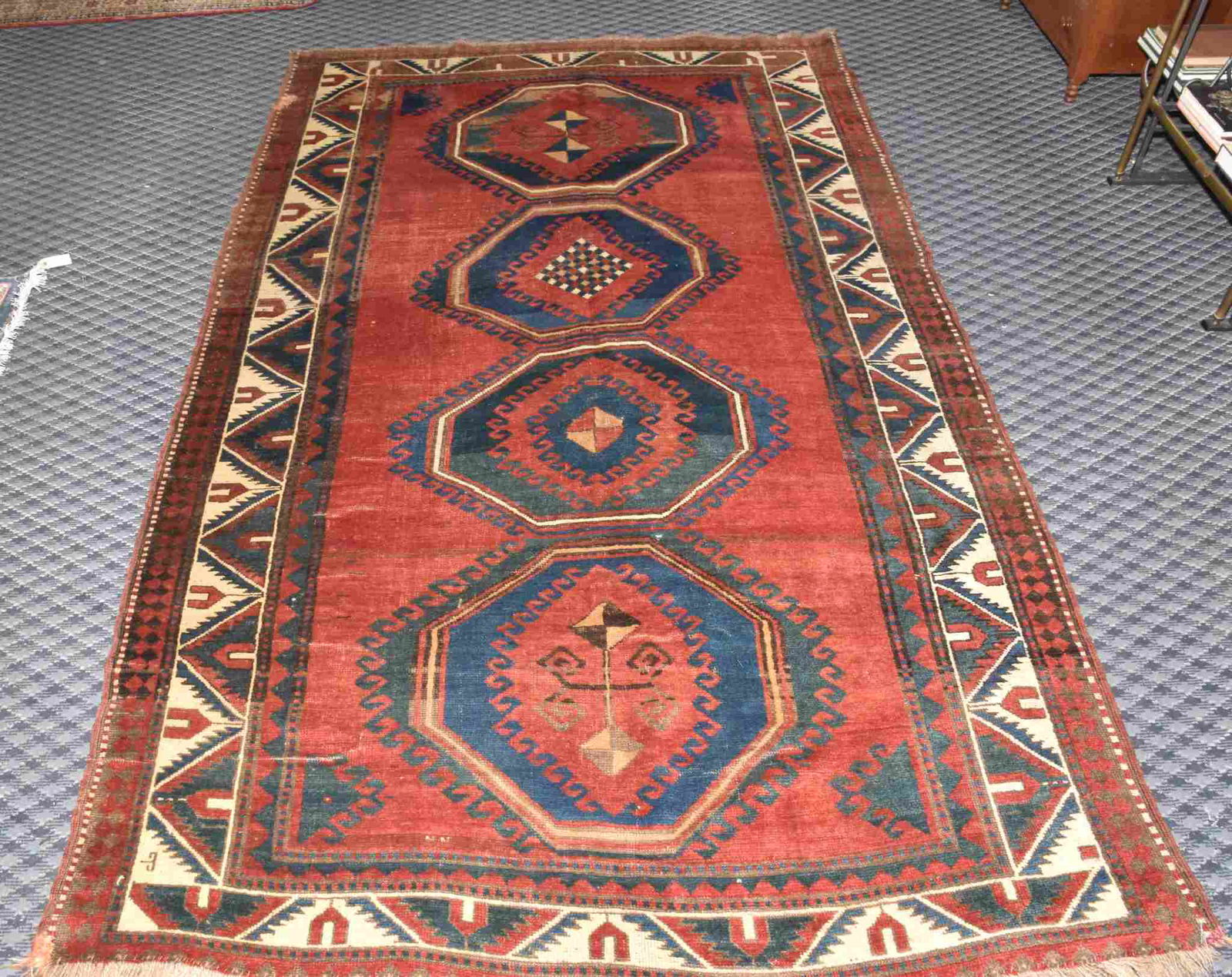 ANTIQUE ALL WOOL RUSSIAN RUG. Two small repairs. (1 of 6)