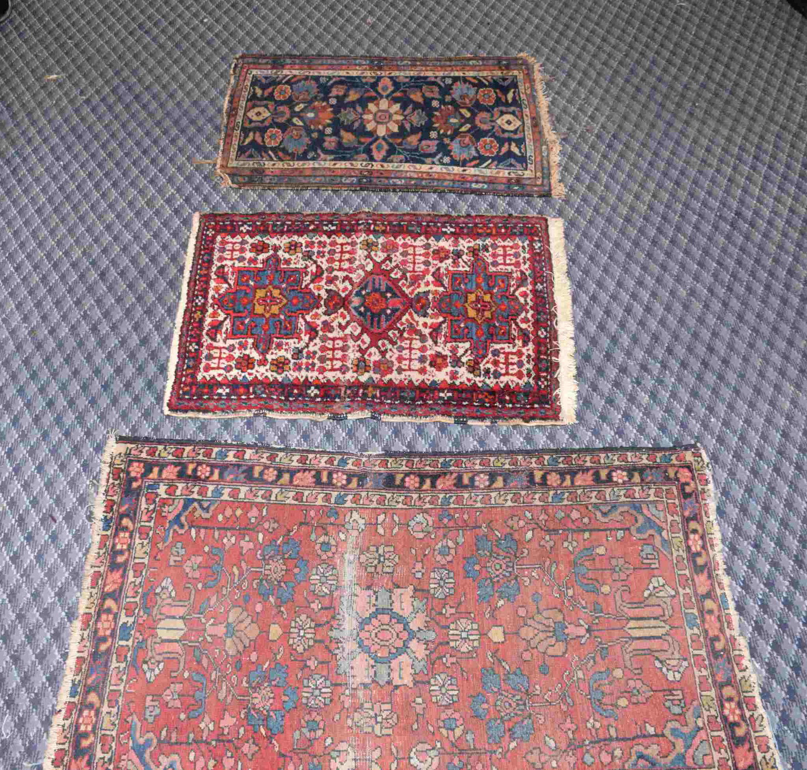 (3) OLD PERSIAN RUGS. 2' X 3', 2'6" x 3'10" (1 of 5)