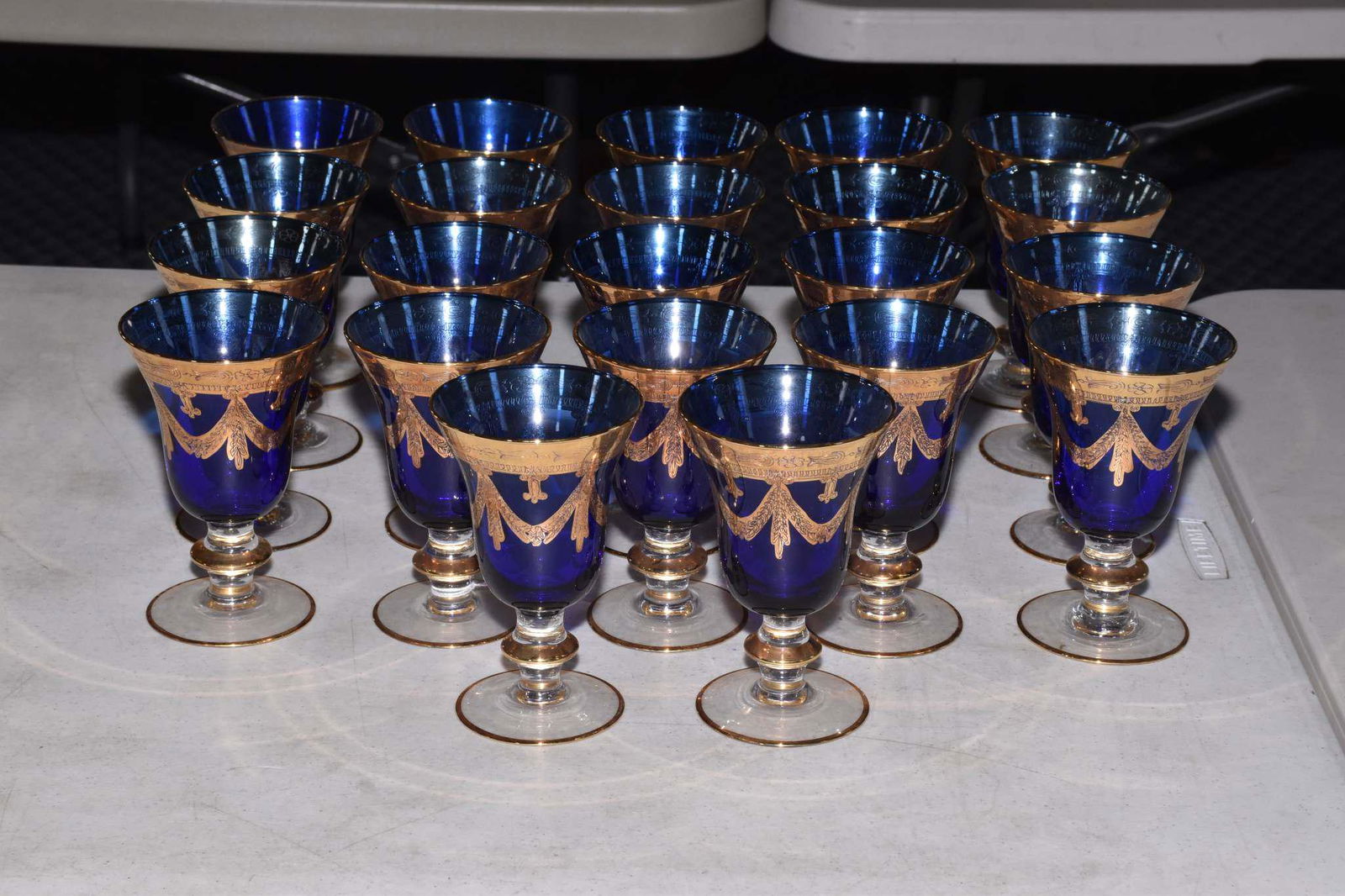 22 COBALT BLUE GLASS GOBLETS (1 of 4)