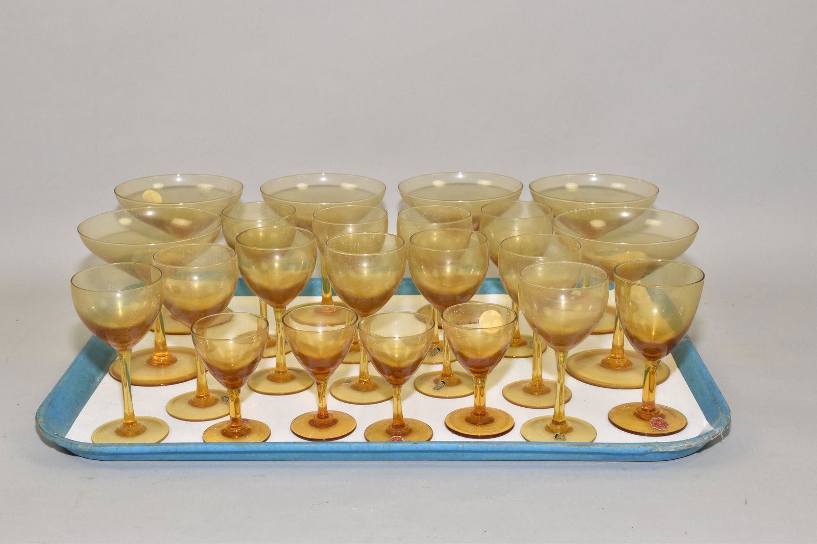 ITALIAN STEMWARE -24 pieces. Pale amber colored (1 of 4)