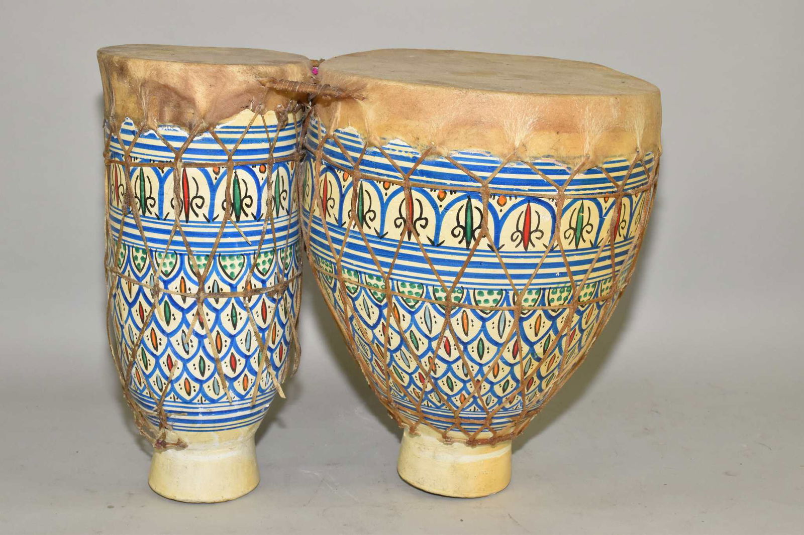 BONGO DRUMS - Pair. Ceramic with intricate white (1 of 3)