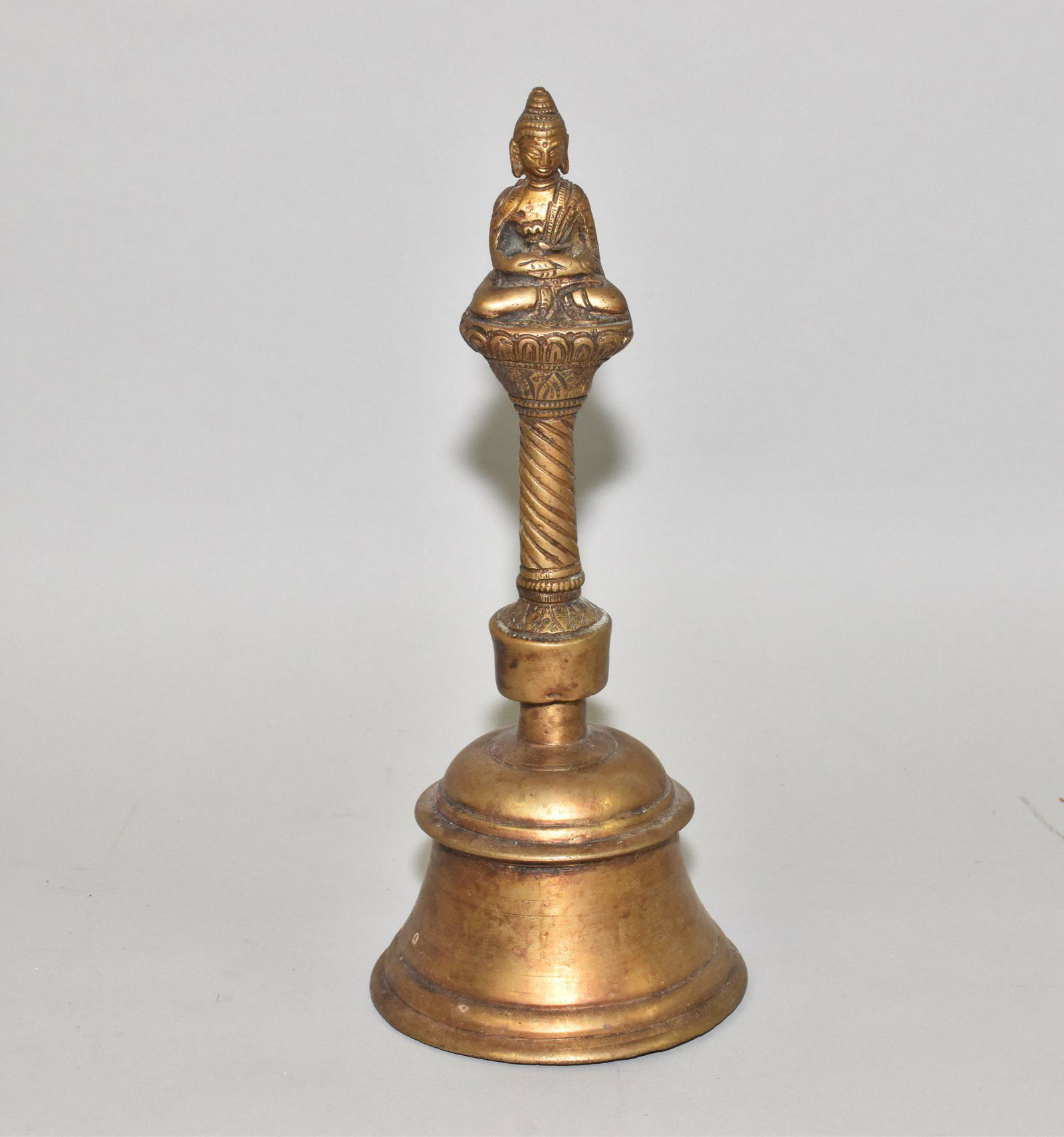 BUDDHIST BRONZE TEMPLE BELL - Tibet; with figure (1 of 7)