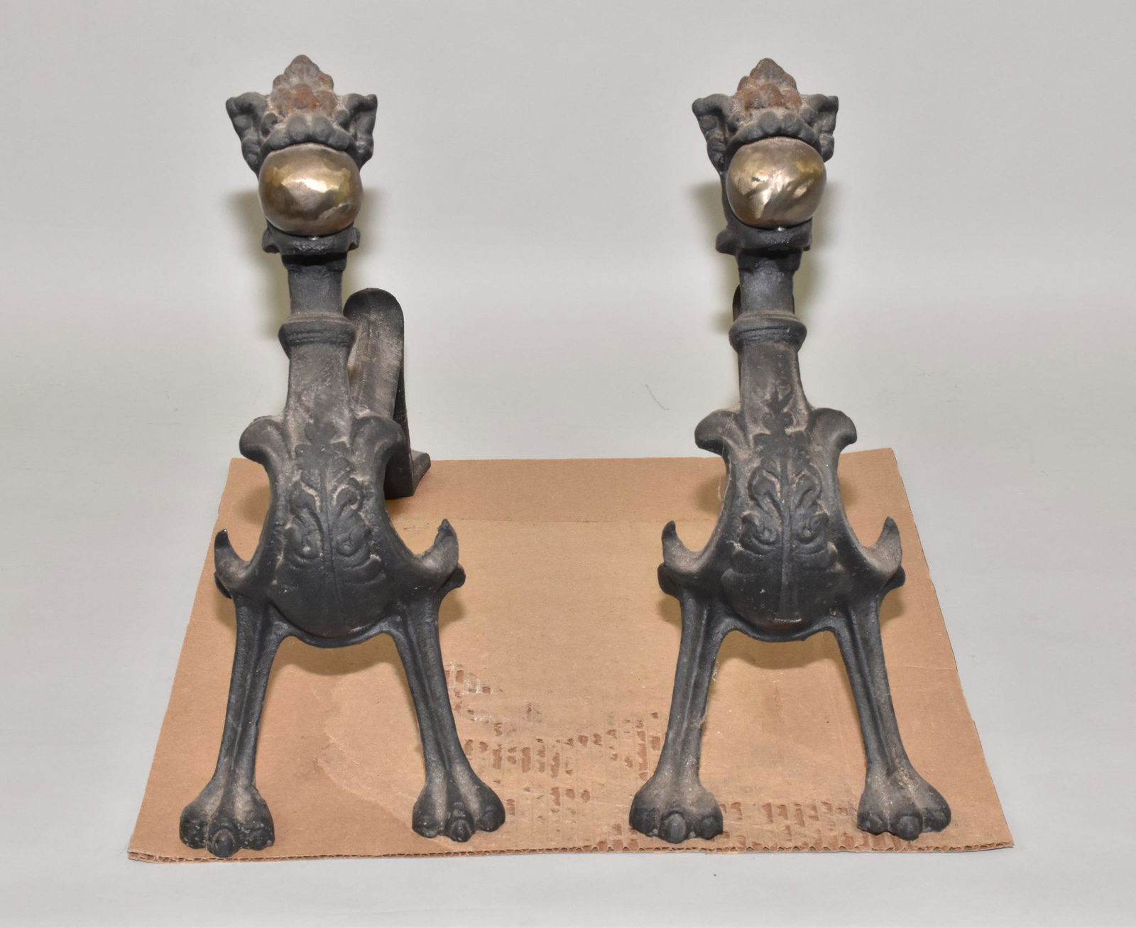 CAST IRON DRAGON ANDIRONS - Pair. (1 of 6)