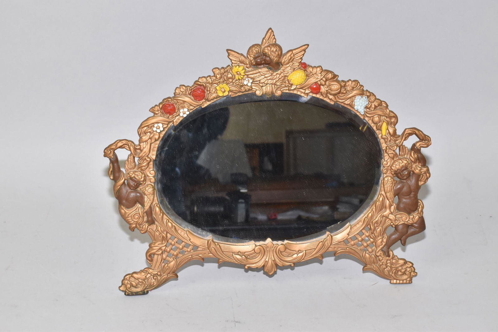 GILT & ENAMEL DECORATED TABLE MIRROR (1 of 5)