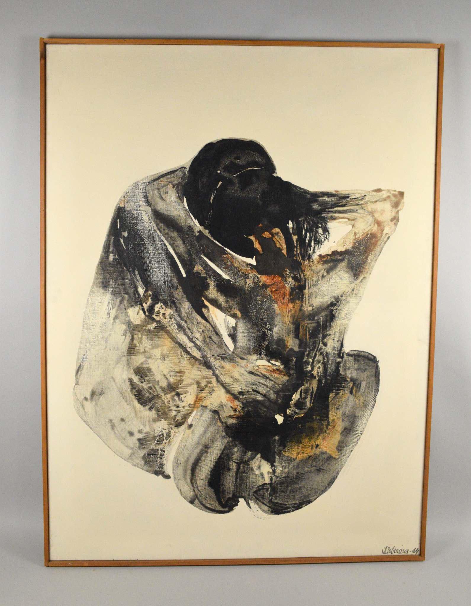 JOSEFINA ROBIROSA (b. 1932). El Abrazo. Signed: JOSEFINA ROBIROSA (1932 - 2022). El Abrazo. Signed and dated 'J. Robirosa 64' (lower right). Acrylic on canvas. 51 x 38 in. Painted in 1964.