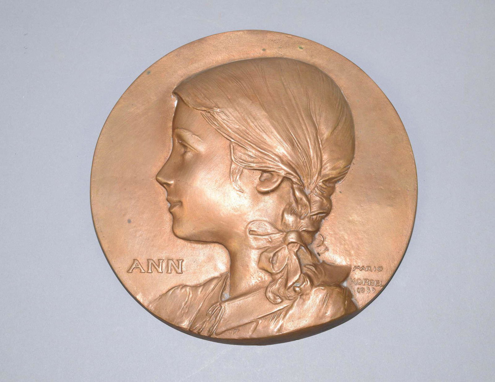 SIGNED BRONZE PLAQUE OF A GIRL "ANN" BY MARIO (1 of 3)