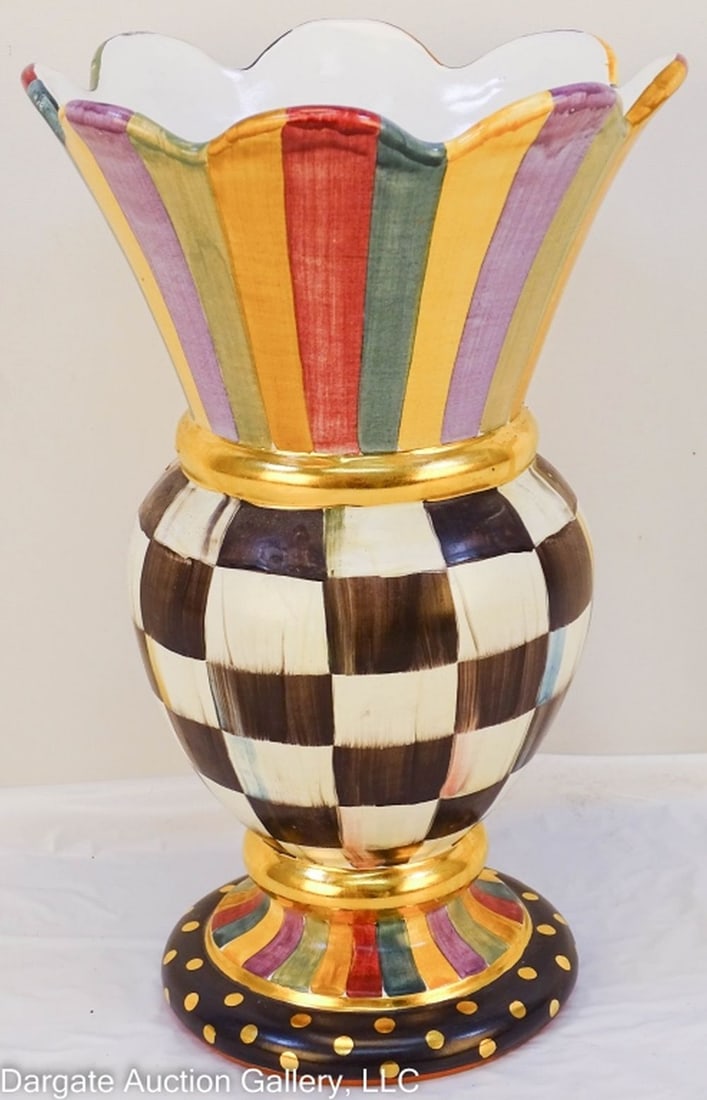 MACKENZIE CHILDS COURTLY CHECK GREAT VASE 231/425: Mackenzie-Childs Courtly Check Great Vase 231/425 25 Year Commemorative Limited Edition - Special limited edition of the Great Vase in the Courtly Check pattern. There were only 425 vases made. The "f