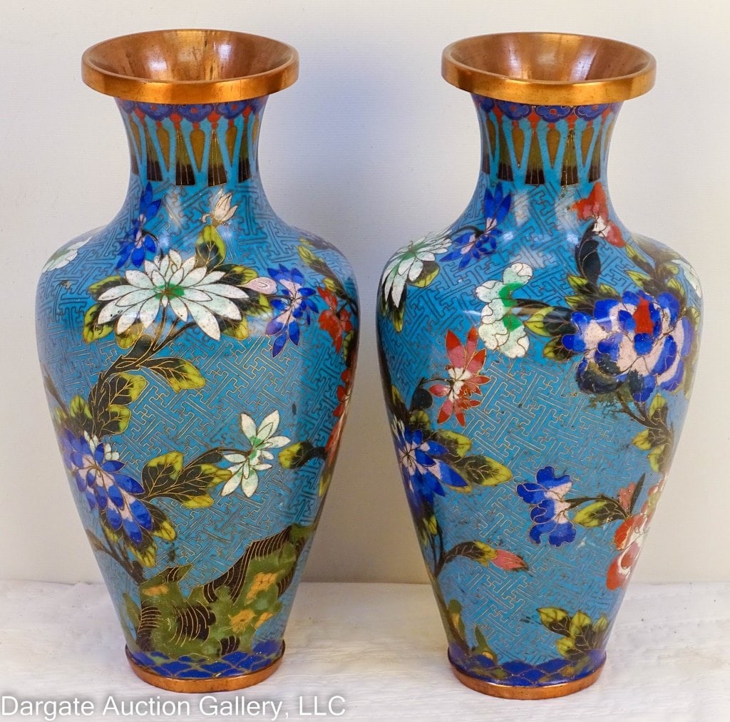 PAIR OF CLOISONNE VASES WITH BASES (1 of 6)