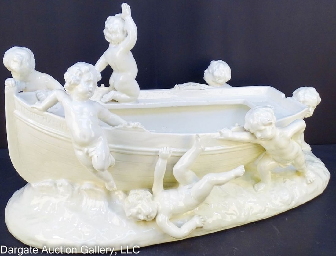 MONUMENTAL DELPHIN MESSIER MAJOLICA FIGURAL PLANTER (1 of 15)