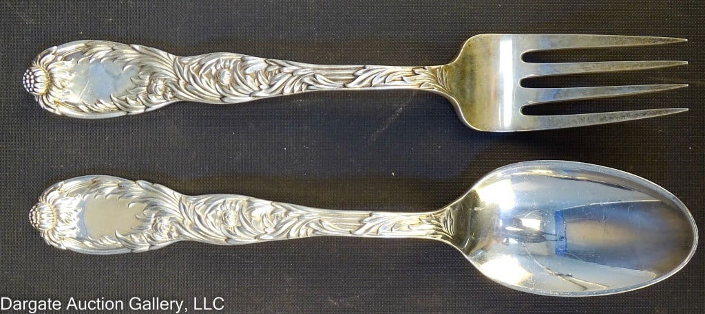 2pc TIFFANY CHRYSANTHEMUM STERLING COLD SRV SET (1 of 4)